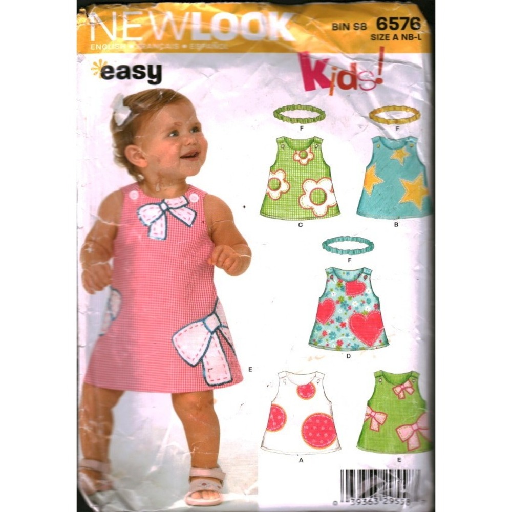 New Look 6576 Baby Dress Headband Sewing Pattern Size NB-L Easy Applique Bows